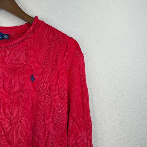 Polo Ralph Lauren Red Cable Knit Sweater M Preppy Gorpcore Classic‎ - Picture 4 of 11